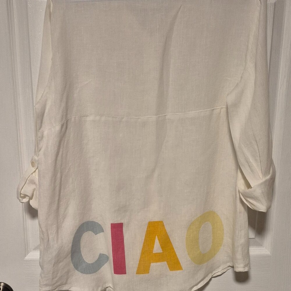 Women's Cream Graphic Button-Sleeve Top - CIAO Print